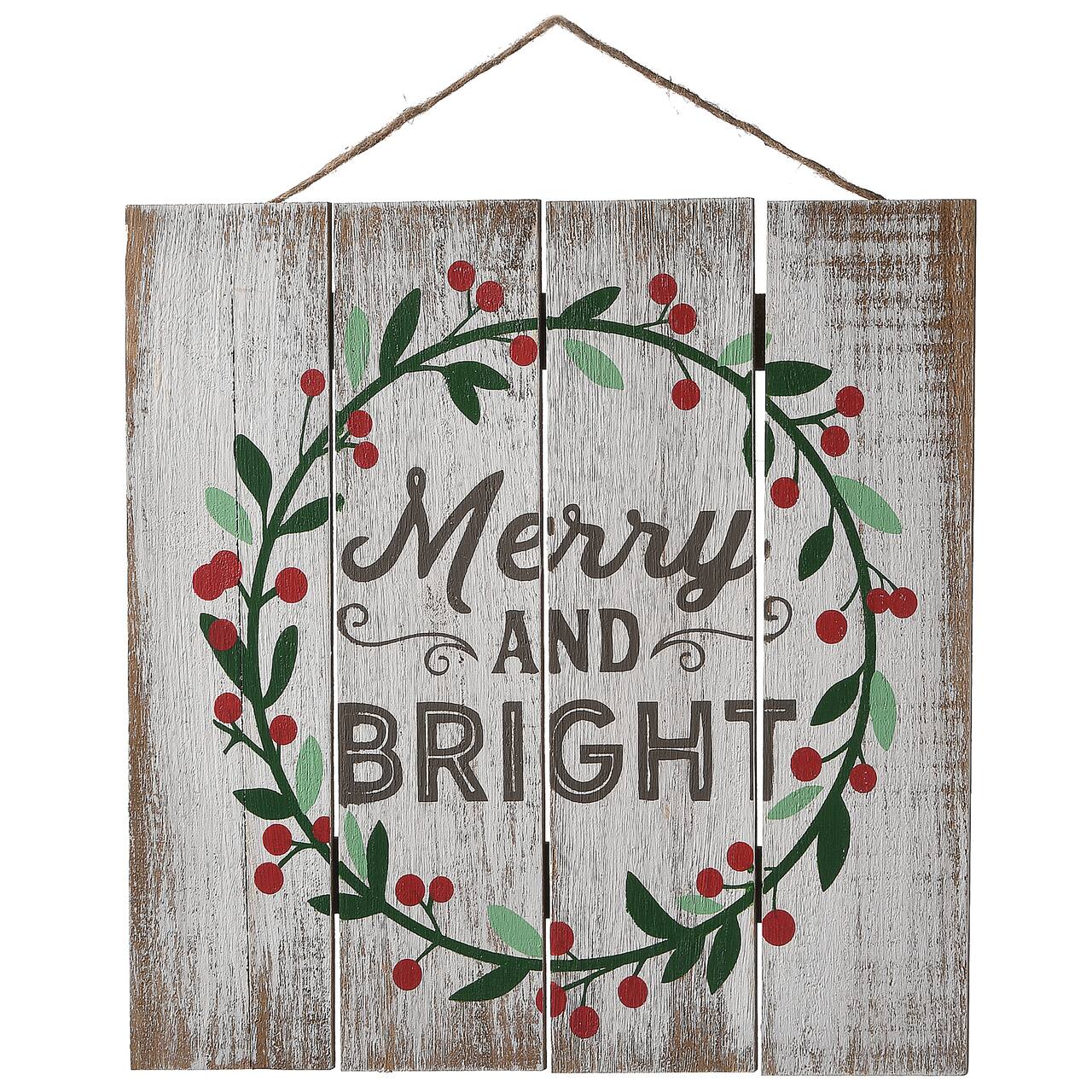 13&#x22; Merry &#x26; Bright Christmas Holiday Wall Sign